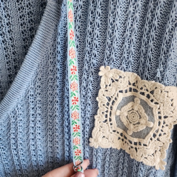 POL Lace Doily Patch Crochet Hooded Grannycore Cardigan RARE Sweater Blue Size S - Picture 6 of 11